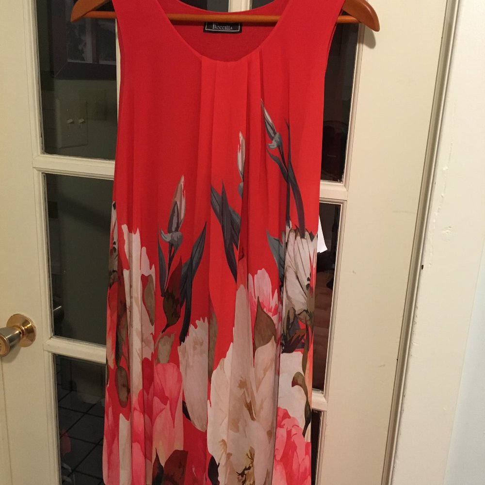 Red, floral tunic dress